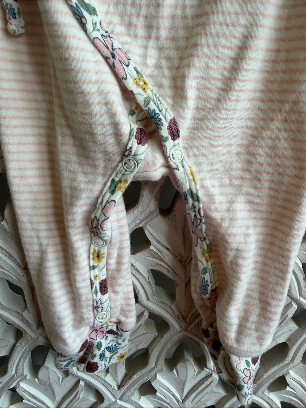 Mud Pie Pink Striped Floral Cat Wrap Footie, 0-3M - Picture 5 of 6